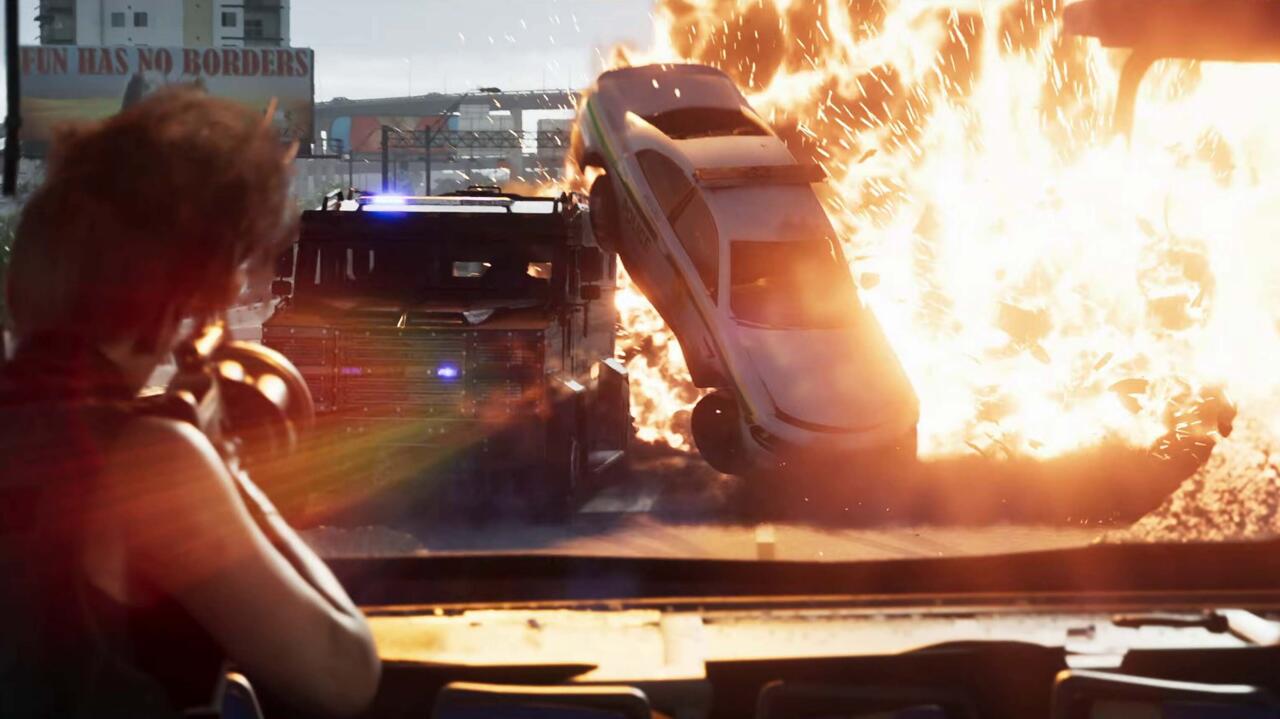 Person with a grenade launcher, shooting at police vehicles, one of which exploded